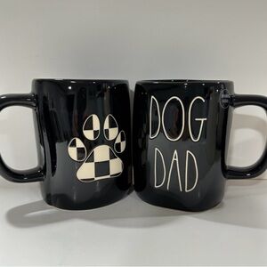 NEW Rae Dunn DOG DAD Black & White Checkered Flag Paw Print Father’s Day Mug Cup